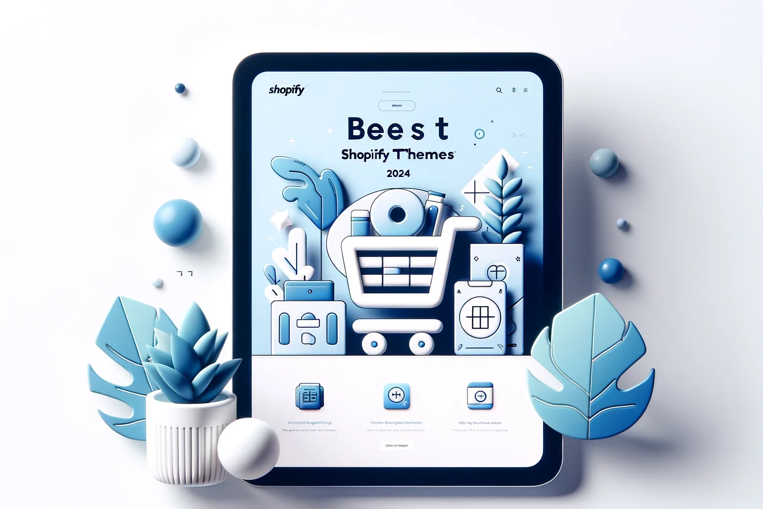 Minimalistic featured image for the blog post 'Best Shopify Themes for 2024' with a brighter shade of blue, including the Shopify logo and the text '2024 Trends'.