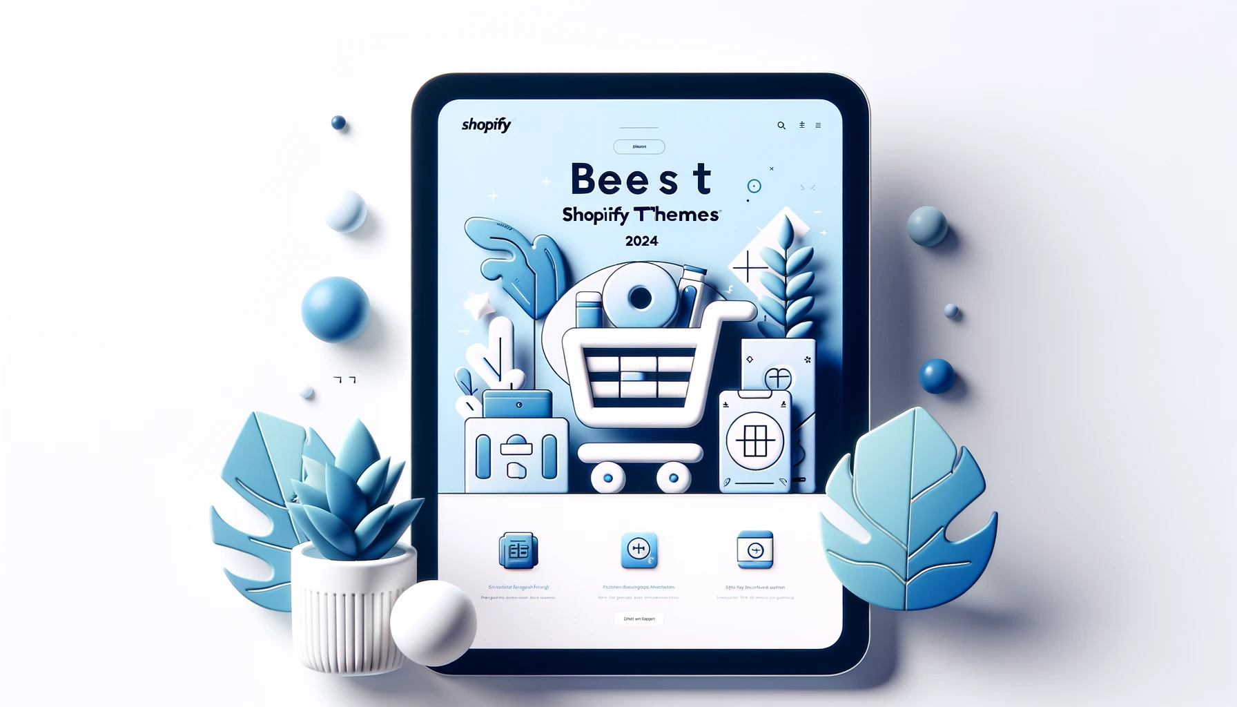 Minimalistic featured image for the blog post 'Best Shopify Themes for 2024' with a brighter shade of blue, including the Shopify logo and the text '2024 Trends'.