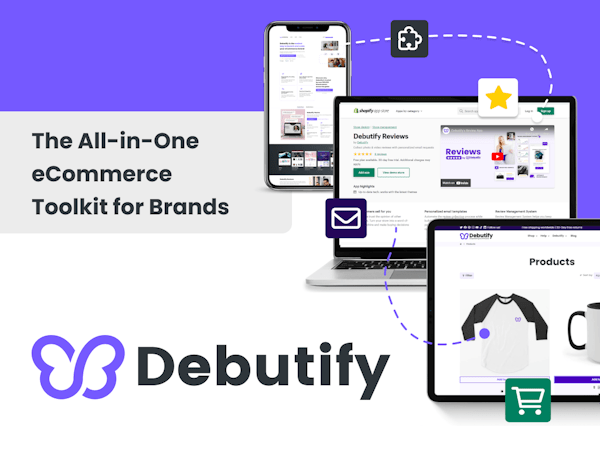 Screenshot of the Debutify theme showcasing its clean and minimalist design for Shopify stores.